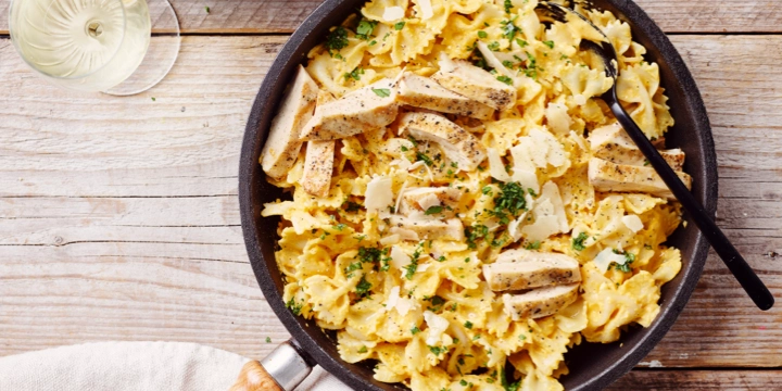 Farfalle au poulet sauce potiron